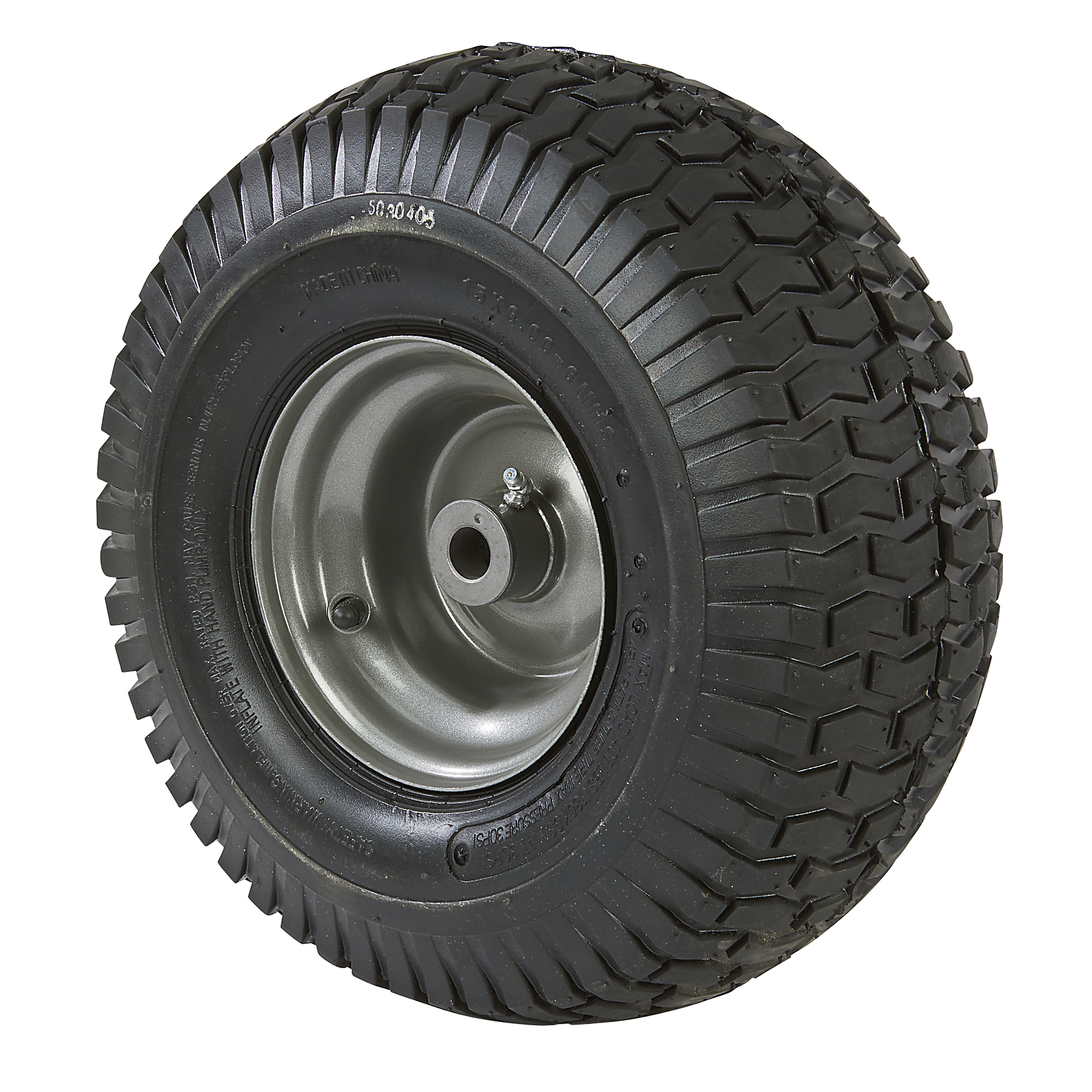 Klutch Pneumatic Lawn Mower Tire Assembly, 15/6.00-6, Turf Saver Tread